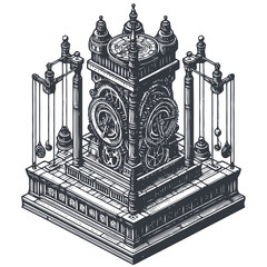 Timeless Steampunk Clock Tower Design with Visible Gearwork and Pendulum Motion