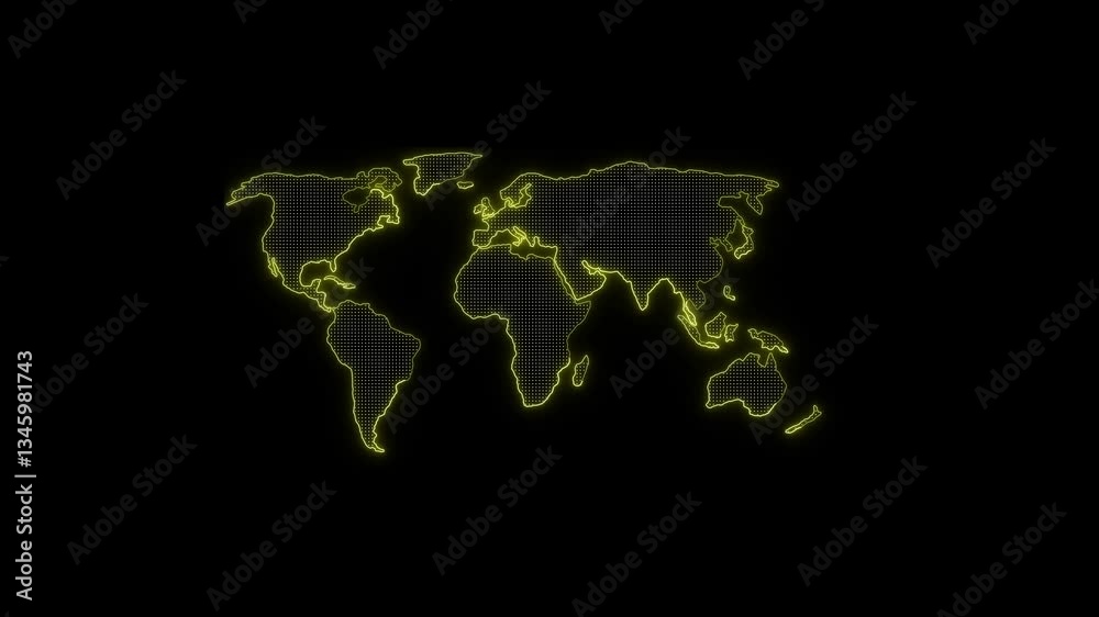 Poster animated digital technology world map with glowing connections and visual effects, showcasing a glob