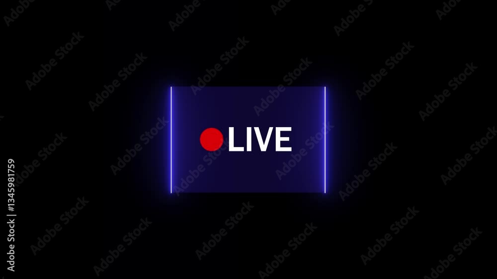 Poster live on icon animation with video recording and alpha channel, displaying real time streaming and br