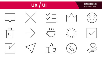It is a big collection of minimalist and simple UX UI web icons. Vector illustrator. Suitable for Web Page, Mobile App, Web, and Print.