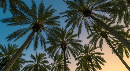 Majestic View of Palm Trees Against a Vibrant Sunset Sky