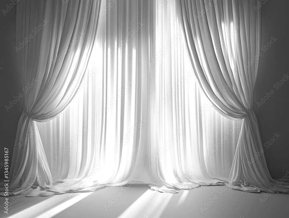 Poster a close-up shot of a curtain in black and white, perfect for use in interior design or minimalist th