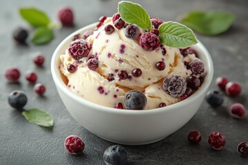 Delicious Vanilla Ice Cream with Mixed Berries
