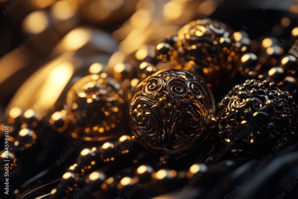 Poster A detailed view of a cluster of beads with different textures and colors