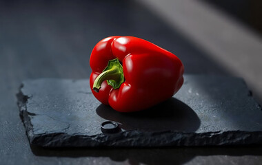 Single Red Bell Pepper on Slate