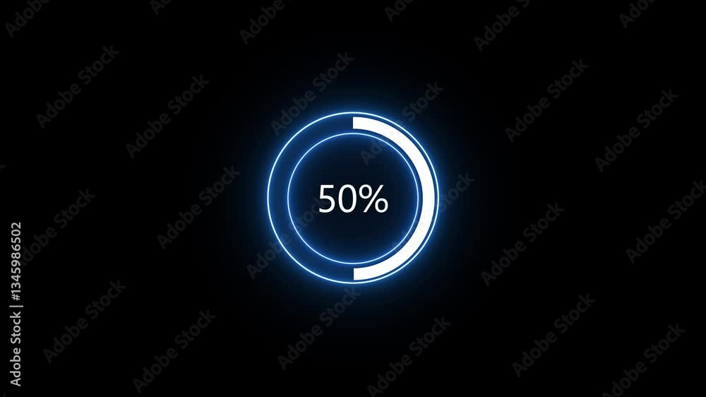 Poster loading screen with radial circular progress bar, showing percentage from 0 to 100 in a digital anim