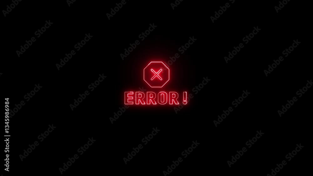 Poster flashing error message with glowing neon animation on a black background. system error notification 