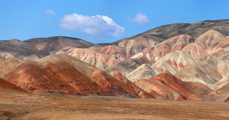 Beautiful red mountains in the Khizy region.