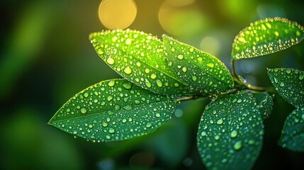 Green leaves with water droplets nature background