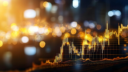 Abstract Financial Chart With Glowing Golden Lines At Night