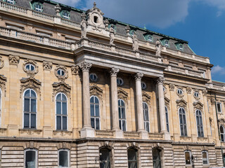 Grand Facade of the Historic Buda Castle, Budapest, Hungary