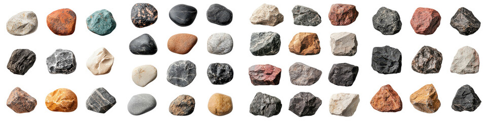Assortment of natural stones rocks and minerals in different shapes sizes and hues highlighting the vast diversity of geological formations and textures found in the Earth