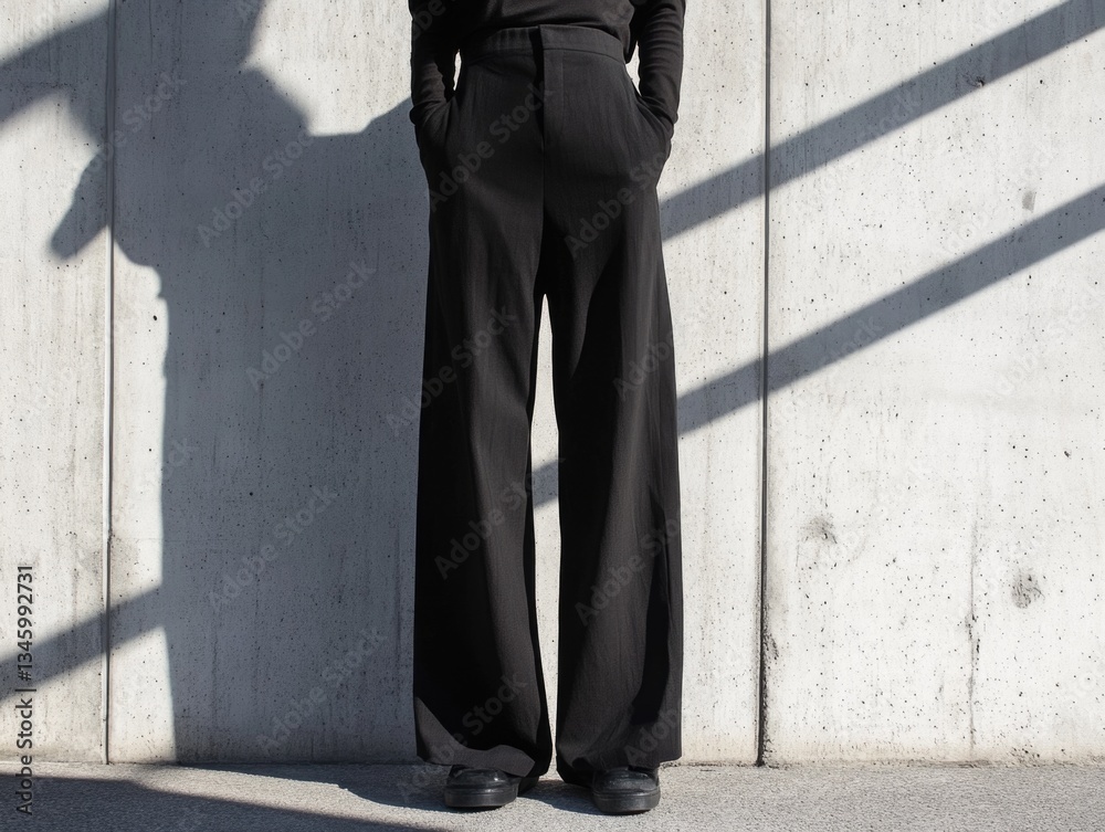 Poster a person standing in front of a concrete wall, great for background or architectural use