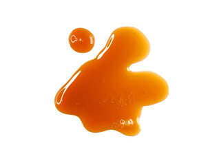 Abstract smear, puddle of sweet caramel isolated on white, top view, clipping path