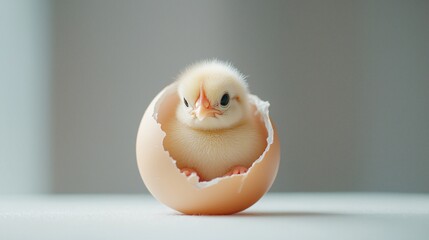 Newly hatched chick emerging from its shell, symbolizing the start of life