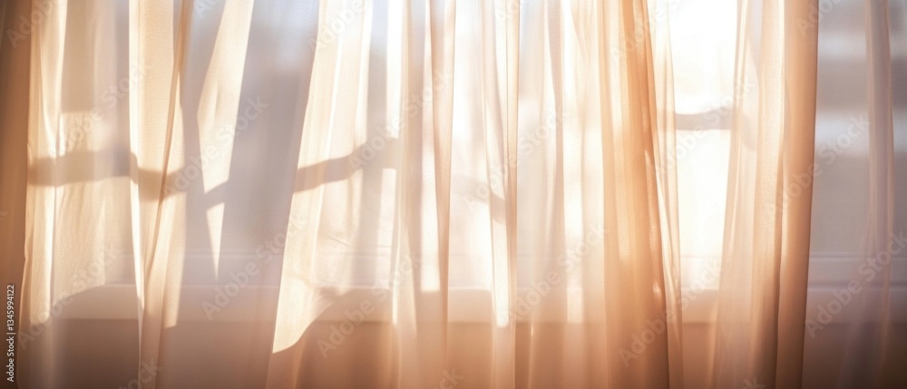 Poster a domestic cat sitting in front of a curtain with a simple background