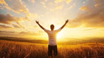 Person standing in an open field at sunrise, ready to embrace new possibilities