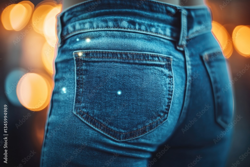 Poster a close-up shot of jeans with lights shining through from behind, perfect for use in photography or 