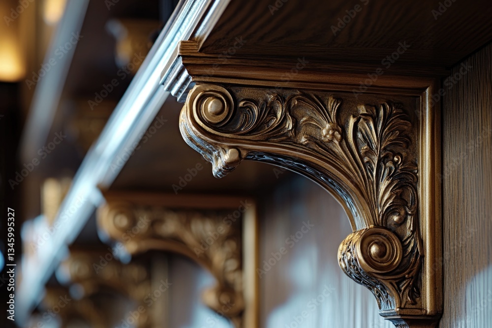 Aufkleber A detailed view of a wall shelf with various objects and decorations