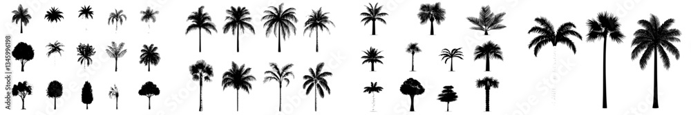 Aufkleber a set of modern modern illustrations featuring isolated palm trees on a white background is presente