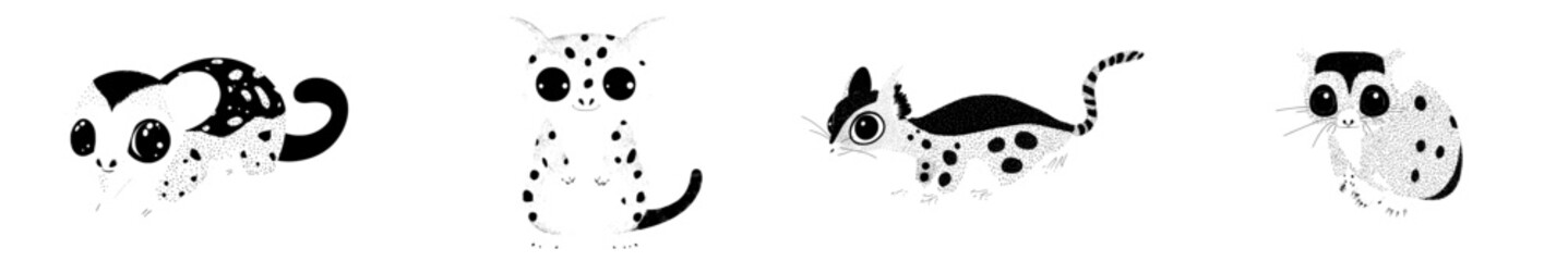 Modern illustration of a sugar glider, a cute exotic flying animal, isolated on a white background with cartoon fluffy characters of zoo wildlife