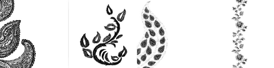 Obraz premium The greeting card features a modern illustration of Paisley leaf henna elements
