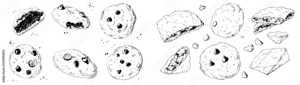 Poster creating chocolate cookies with engravings, the bakery produces chips and flour to make crispy treat