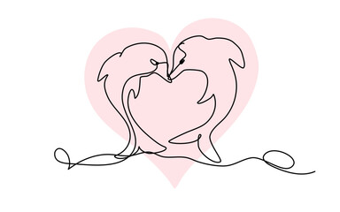 Dolphins Forming Heart Symbol with Elegant Line Art