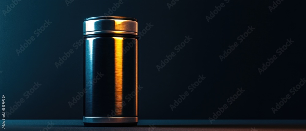 Aufkleber a close-up shot of a bottle sitting on a table, perfect for use in product photography or as a backg