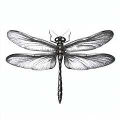 A black and white drawing of a dragonfly