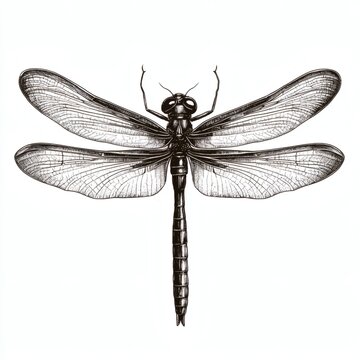 recommend clip art: A black and white drawing of a dragonfly