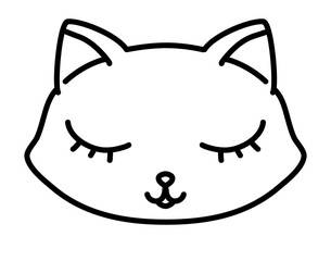 Outline Drawing of Sleeping Cat with Closed Eyes