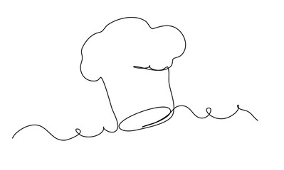 Continuous Line Drawing of Chefs Hat on White Background