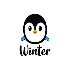 Cute Penguin Head Vector – Adorable Animal Icon with Script Text