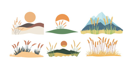 Naklejka premium Wheat Field Excursion Vector Graphic – Scenic Countryside Illustration