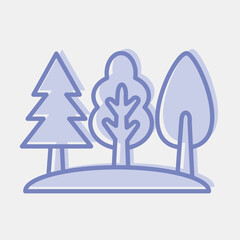 Icon forest. Camping and adventure elements. Icons in two tone style. Good for prints, posters, logo, advertisement, infographics, etc.