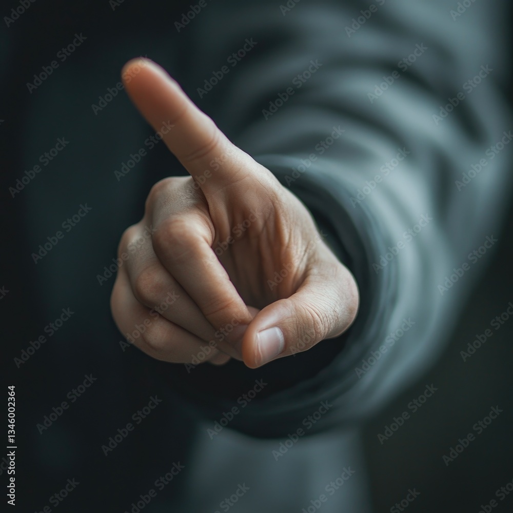 Aufkleber close-up of a person pointing their finger, suitable for use in presentations or illustrations about