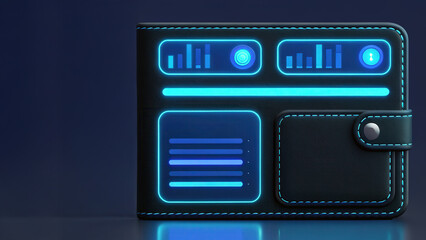 Financial Technology concept. Futuristic wallet design with digital interface and glowing elements.