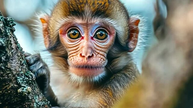 This stunning image shows a monkey with large eyes and a thoughtful expression. It&rsquo;s a great representation of wildlife that can enhance any project related to nature and animals. AI