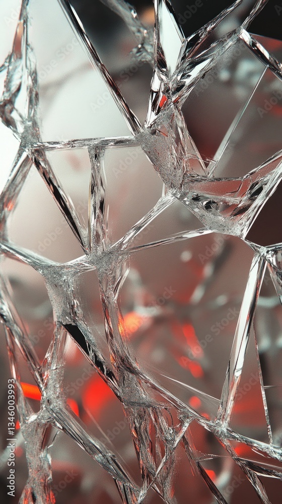 Poster a close-up of a shattered glass with a red light shining through, suggesting a sense of urgency or d