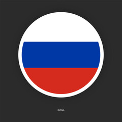 Russia circle flag icon with shadow on dark background. Russia button icon with white border isolated dark grey background	
