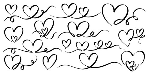 Set of Heart line art , Doodle sketch style of hearts icon vector illustration for concept design.