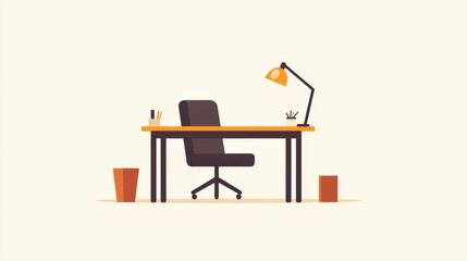 Fototapeta premium Modern workspace illustration with desk and lamp.