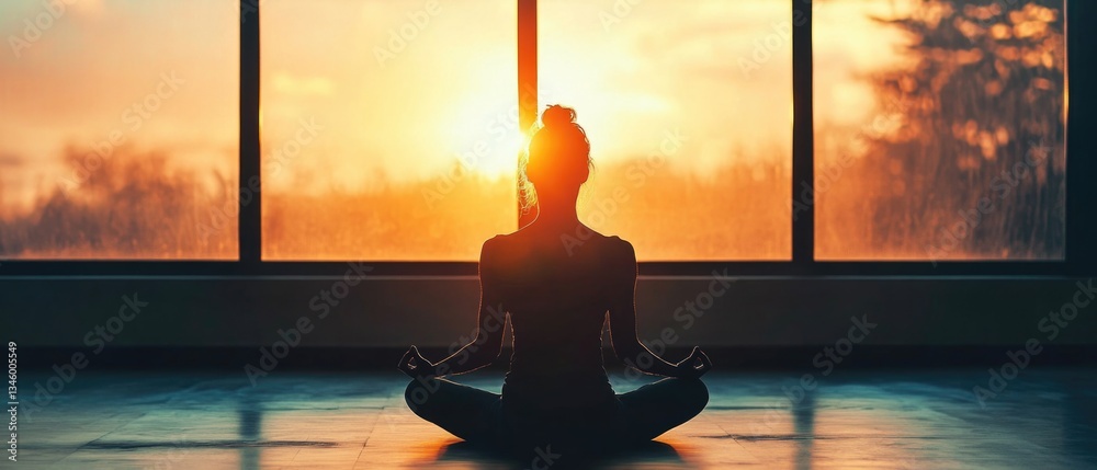 Poster a person practicing yoga in front of a window with natural light