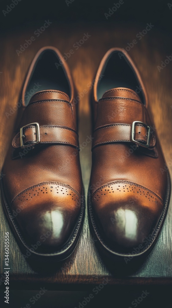 Aufkleber a close-up shot of a pair of shoes placed on a table, with a simple and minimalist background