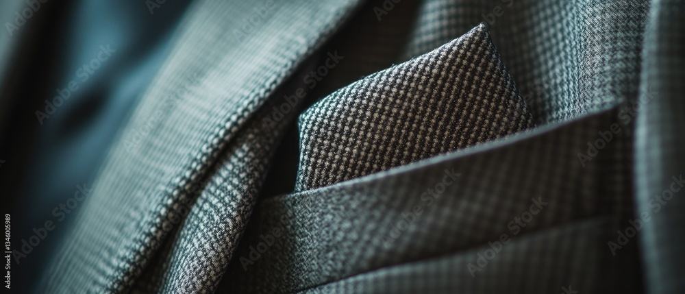 Poster close-up view of a man's suit pocket with details and texture