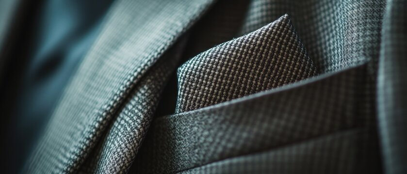 Close-up view of a man's suit pocket with details and texture