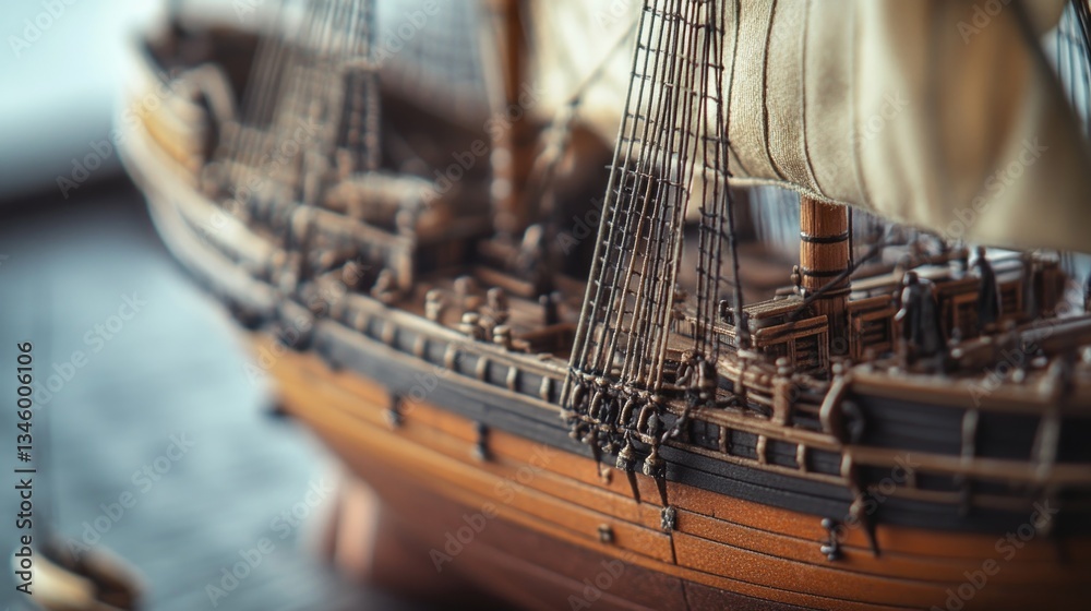 Aufkleber a scale model of a ship sitting on a table with detailed features