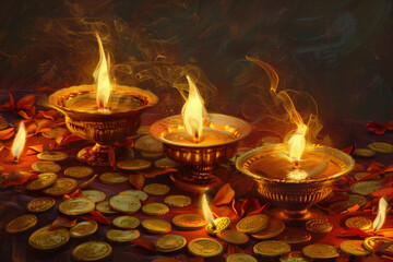 Obraz premium Greeting card with holiday composition for happy Akshaya Tritiya