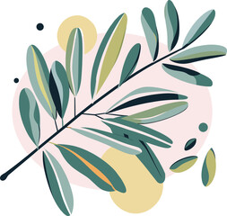 Stylized illustration of an olive branch in green and black colors on a transparent background